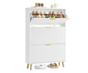 VASAGLE MAXE Collection - Meuble à Chaussures à 3 Abattants, Armoire à Chaussures Entrée Étroite, Portes Rainurées, jusqu’à 24 Paires de Chaussures, Moderne du Milieu du Siècle, Blanc Nuage HSC302WB02