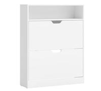 VASAGLE Meuble à Chaussures 2 Portes Battantes, Étagère à Chaussures, Compartiment Ouvert, Séparateur Réglable, 11 à 16 Paires, pour Petite Entrée, 24 x 80 x 102 cm, Blanc Nuage LBC048W01