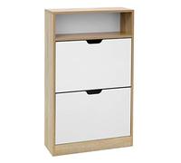 VASAGLE Meuble à Chaussures 2 Portes Battantes, Étagère à Chaussures, Compartiment Ouvert, Séparateur Réglable, 8 à 12 Paires, pour Petite Entrée, 24 x 60 x 102 cm, Blanc et Couleur Boisée LBC04NW