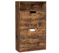 VASAGLE Meuble à Chaussures 2 Portes Battantes, Étagère à Chaussures, Compartiment Ouvert, Séparateur Réglable, 8 à 12 Paires, pour Petite Entrée, 24 x 60 x 102 cm, Marron Rustique LBC040X01