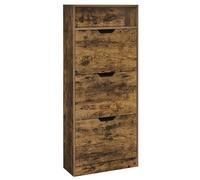 VASAGLE Meuble à Chaussures 3 Portes Battantes, Étagère à Chaussures, Compartiment Ouvert, Séparateur Réglable, 14 à 18 Paires, pour Petite Entrée, 24 x 60 x 139 cm, Marron Rustique LBC046B01