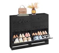 VASAGLE Meuble à Chaussures 4 Portes Battantes, Étagère à Chaussures, Séparateur Réglable, pour 16 à 28 Paires de Chaussures, pour Entrée, 24 x 105,5 x 82,7 cm, Noir Boisé LBC035B01