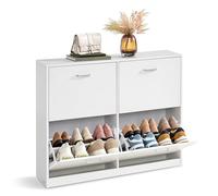 VASAGLE Meuble à Chaussures 4 Portes Battantes, Étagère à Chaussures, Séparateur Réglable, pour 16 à 28 Paires de Chaussures, pour Entrée, 24 x 105,5 x 82,7 cm, Blanc Neige LBC035W01