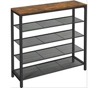 VASAGLE Étagère à Chaussures, Meuble à Chaussures à 4 Niveaux et Grande Surface pour Sac, 100 x 30 x 92.5 cm, pour entrée, Couloir, Cadre en métal, Style Industrie, Marron Rustique et Noir LBS15BX