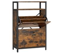 VASAGLE Meuble à Chaussures, Porte-Chaussures Fin, Meuble de Rangement à 2 Abattants, pour 8-12 Paires, Anti-poussière, 30 x 60 x 95 cm, pour Entrée, Marron Rustique et Noir LBS800B01