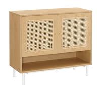 VASAGLE Meuble à Chaussures, Rangement 3 Niveaux pour Chaussures, Étagère à Chaussures avec Portes Aspect Rotin, Étagère Réglable en Hauteur, Pieds en Acier, Style Boho, Beige Chêne LBC049N01