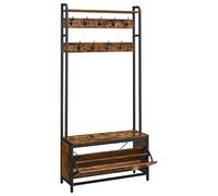 VASAGLE Meuble d’Entrée avec Banc, 9 Crochets et Étagère, Porte-Manteaux, Vestiaire, pour Couloir, Chambre, Style Industriel, Marron Rustique et Noir HSR405B01