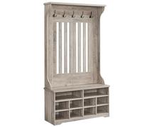 VASAGLE Meuble d’Entrée, Porte-Manteau avec Banc à Chaussures, Vestiaire, Rangement pour Chaussures, 5 Crochets Triples, Gain de Place, pour Entrée, Couloir, Étagères Réglables, Grège Chiné HSR404T02