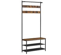 VASAGLE Meuble d Entrée, Porte-manteaux, avec Banc et Étagère à Chaussures, 9 Crochets Amovibles, Tringle, 32,2 x 84 x 180 cm, pour Entrée, Chambre, Style Industriel, Marron Rustique et Noir HSR421B01