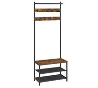 VASAGLE Meuble d’EntrÉe, avec Banc et ÉtagÈre À Chaussures, 9 Crochets Amovibles, Tringle, 32,2 x 64 x 180 cm, Marron et Noir