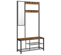 Vestiaire industriel avec crochets et miroir - VASAGLE - HSR050B01 - Marron rustique - Noir - 98 x 36 x 185 cm