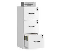 VASAGLE Meuble de Bureau, Meuble de Rangement, Support pour Imprimante, avec 3 Tiroirs Verrouillables, Tringles Réglables, Compatible avec Formats A4, Blanc Nuage OFC055W14