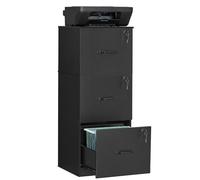 VASAGLE Meuble de Bureau, Meuble de Rangement, Support pour Imprimante, avec 3 Tiroirs Verrouillables, Tringles Réglables, Compatible avec Formats A4, Noir d'encre OFC055B16