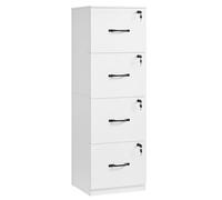 VASAGLE Meuble de Bureau, Meuble de Rangement, Support pour Imprimante, avec 4 Tiroirs Verrouillables, Tringles Réglables, Compatible avec Formats A4, Blanc Nuage OFC082W02