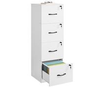 VASAGLE Meuble de Bureau, Meuble de Rangement, Support pour Imprimante, avec 4 Tiroirs Verrouillables, Tringles Réglables, Compatible avec Formats A4, Blanc Nuage OFC082W02