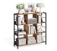 VASAGLE Meuble de Rangement, 3 Niveaux, 9 Cubes, 100 x 30 x 103,6 cm | Étagère, Bibliothèque, Style Moderne basique, Marron Rustique et Noir Mat, Collection BARNET LLS112B01