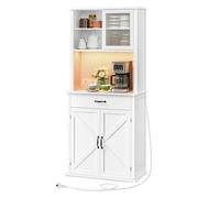 VASAGLE Meuble de Rangement avec Lumières et Chargeur, Placard de Cuisine, avec Portes et Tiroirs, 39,5 x 80,4 x 180,6 cm, Étagères Réglables, Style Campagne, Blanc Nuage BBK363W21V1