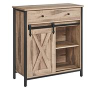 VASAGLE Meuble de Rangement, avec Porte Coulissante, 70 x 30 x 80 cm | Buffet Cuisine, Commode, Étagères Réglables, pour Salon, Marron Camel et Noir Mat, Collection DAXTON LSC100B50
