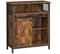 VASAGLE Meuble de Rangement, avec Porte Coulissante, 70 x 30 x 80 cm | Buffet Cuisine, Commode, Étagères Réglables, pour Salon, Marron Rustique et Noir, Collection DAXTON LSC089B01