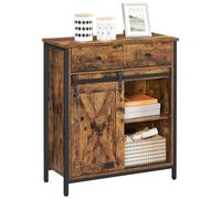 VASAGLE Meuble de Rangement, avec Porte Coulissante, 70 x 30 x 80 cm | Buffet Cuisine, Commode, Étagères Réglables, pour Salon, Marron Rustique et Noir Mat, Collection DAXTON LSC100B01