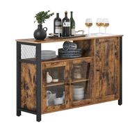 VASAGLE Meuble de Rangement, Buffet, avec 3 Portes, 110 x 33 x 75 cm | Armoire de Cuisine, Placard, Style Industriel, Marron Rustique et Noir Mat, Collection DAXTON LSC096B01