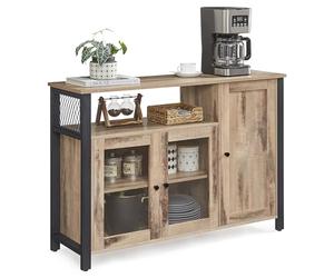 VASAGLE Meuble de Rangement, Buffet, avec 3 Portes, 110 x 33 x 75 cm | Armoire de Cuisine, Placard, Style Industriel, Marron Camel et Noir Mat, Collection DAXTON LSC096B50
