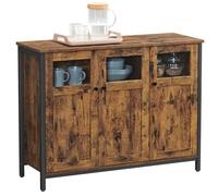 VASAGLE Meuble de Rangement, Buffet avec Placard 3 Portes, Cadre en Acier | Pour Salle à Manger, Salon, Cuisine, Entrée, Style Industriel, Marron Rustique et Noir Mat, Collection DAXTON LSC099B01