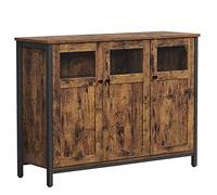 VASAGLE Meuble de Rangement, Buffet, avec Placard 3 Portes, Cadre en Acier, Style Industriel, Marron Rustique et Noir d'encre