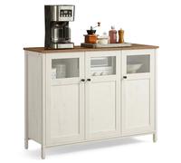 VASAGLE Meuble de Rangement, Buffet, avec Placard 3 Portes, pour Salle à Manger, Salon, Cuisine, Entrée, Cadre en Acier, Style Industriel, Marron Miel et Blanc Rustique LSC099WJ02