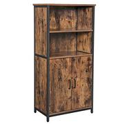 VASAGLE Meuble de Rangement, Buffet, Bibliothèque, 2 Compartiment Ouverts, Étagères Réglables, Cadre en Acier, pour Salon, Cuisine, Bureau, Marron Rustique et Noir LSC66BX