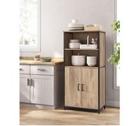 VASAGLE Meuble de Rangement, Buffet, Bibliothèque, 2 Compartiment Ouverts, Étagères Réglables, Cadre en Acier, Chêne Marron et Noir