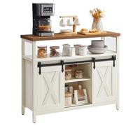 VASAGLE Meuble de Rangement, Buffet Cuisine, Commode, avec 2 Portes Coulissantes, 33 x 100 x 80 cm, Étagères Réglables, pour Salon, Blanc Rustique et Marron Miel LSC092W01