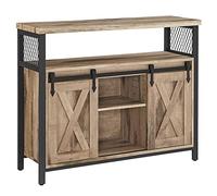 VASAGLE Meuble de Rangement, Buffet Cuisine, Commode, avec 2 Portes Coulissantes, 33 x 100 x 80 cm, Étagères Réglables, pour Salon, Marron Camel et Noir d'encre LSC092B50
