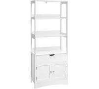 VASAGLE Meuble de Rangement de Salle de Bain, Armoire Haute, Bibliothèque, avec 3 Compartiments Ouverts, 1 Tiroir et 1 Placard, 32,5 x 60 x 154 cm, pour Salon, Cuisine, Bureau, Blanc BBC67WT