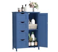 VASAGLE Meuble de Salle de Bain, Armoire de Salle de Bain étroite, Organisateur, Commode, avec 4 tiroirs, Porte, étagère réglable, 30 x 55 x 82 cm, Bleu Porto LHC041QE02