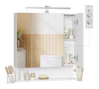 VASAGLE Meuble de Salle de Bain avec Éclairage LED, 16,5 x 70 x 75 cm, Multiprise, Panier Suspendu, Support pour Sèche-Cheveux, pour Salle de Bain, Lavabo, Blanc Nuage BBK126W01