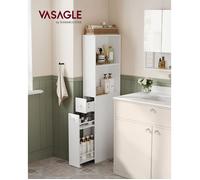 VASAGLE Meuble de Salle de Bain Haut, Meuble de Rangement Fin, Colonne avec Tiroirs et Étagère Réglable, Armoire, Placard, Blanc