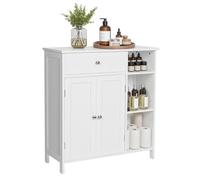 VASAGLE Meuble de Salle de Bain, Meuble de Rangement avec 2 Portes, Armoire de Salle de Bain avec Tiroir, 3 Compartiments Ouverts, Étagères Réglables, 75 x 30 x 80 cm, Blanc Nuage BBC142W01