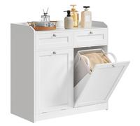 VASAGLE Meuble de Salle de Bain, Panier à Linge, Placard de Rangement, avec Sac Intérieur Amovible avec Poignées, 2 Tiroirs et 2 Paniers à Linge, 40 x 78,9 x 80,2 cm, Blanc Nuage BBC751W01