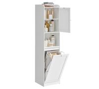 VASAGLE Meuble de Salle de Bain, Panier à Linge, Placard de Rangement Haut, avec Sac Intérieur Amovible avec Poignées, Compartiment avec Porte, 40 x 40 x 170 cm, Blanc Nuage BBC761W01