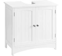 VASAGLE Meuble de Salle de Bain Sous-Évier avec Portes, Étagère Réglable, Grand Espace de Rangement, Autoportant, Style Maison de Campagne, Blanc, 60 x 30 x 60 c