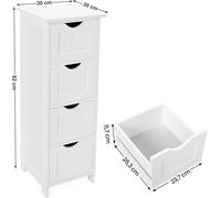 VASAGLE Meuble de salle de bains latéral à 4 tiroirs 30 x 30 x 82 cm pour salle de bains, salon, salle à manger et cuisine, blanc moderne