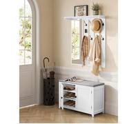 VASAGLE Meuble d'entrée, Vestiaire, Double Porte, Coussin Amovible, Largeur de 82 cm, Blanc Nuage