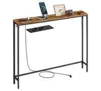VASAGLE Table Console avec Multiprise, Bout de canapé, 15 x 100 x 80 cm, 1 Crochet, Montage Facile, pour Entrée, Salon, Marron Rustique et Noir d'encre LNT079K02