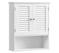 VASAGLE Meuble Mural, Meuble de Rangement Suspendu, 60 x 20 x 70 cm | Armoire à Pharmacie, avec Étagère Réglable, Double Porte et Étagère Ouverte, Blanc nuage, Collection SAGGIO BBC27WT