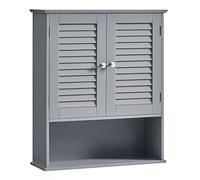 VASAGLE Meuble Mural, Meuble de Rangement Suspendu pour Salle de Bains, Armoire à Pharmacie avec Étagère Réglable, Double Porte et Étagère Ouverte, 20 x 60 x 70 cm, Gris Mystique BBC027P36