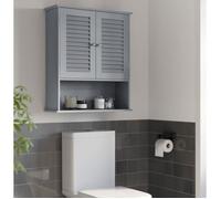 VASAGLE Meuble Mural Salle de Bain avec Étagère Réglable, Double Porte et Étagère Ouverte, 60 x 20 x 70 cm, Gris Mystique