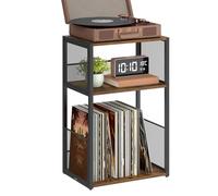 VASAGLE Meuble pour Tourne-Disque, Table d'Appoint sur 3 Niveaux, Rangement Vinyle jusqu'à 100 Albums, Bout de Canapé pour Salon, Chambre, Marron Rustique LET275K01