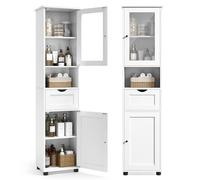 VASAGLE Meuble Salle de Bain, Colonne, Rangement avec Étagères Réglables, Placards à Porte, Tiroir, Compartiment, Gain de Place, Blanc Nuage BBK163W01