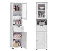 VASAGLE Meuble Salle de Bain, Colonne, Rangement avec Étagères Réglables, Placards à Porte, Tiroir, Compartiment, Gain de Place, Blanc Érable BBK163T44